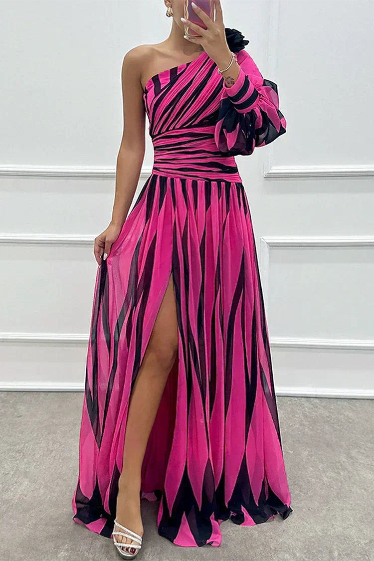 Shiloh One-Shoulder Stripe Maxi